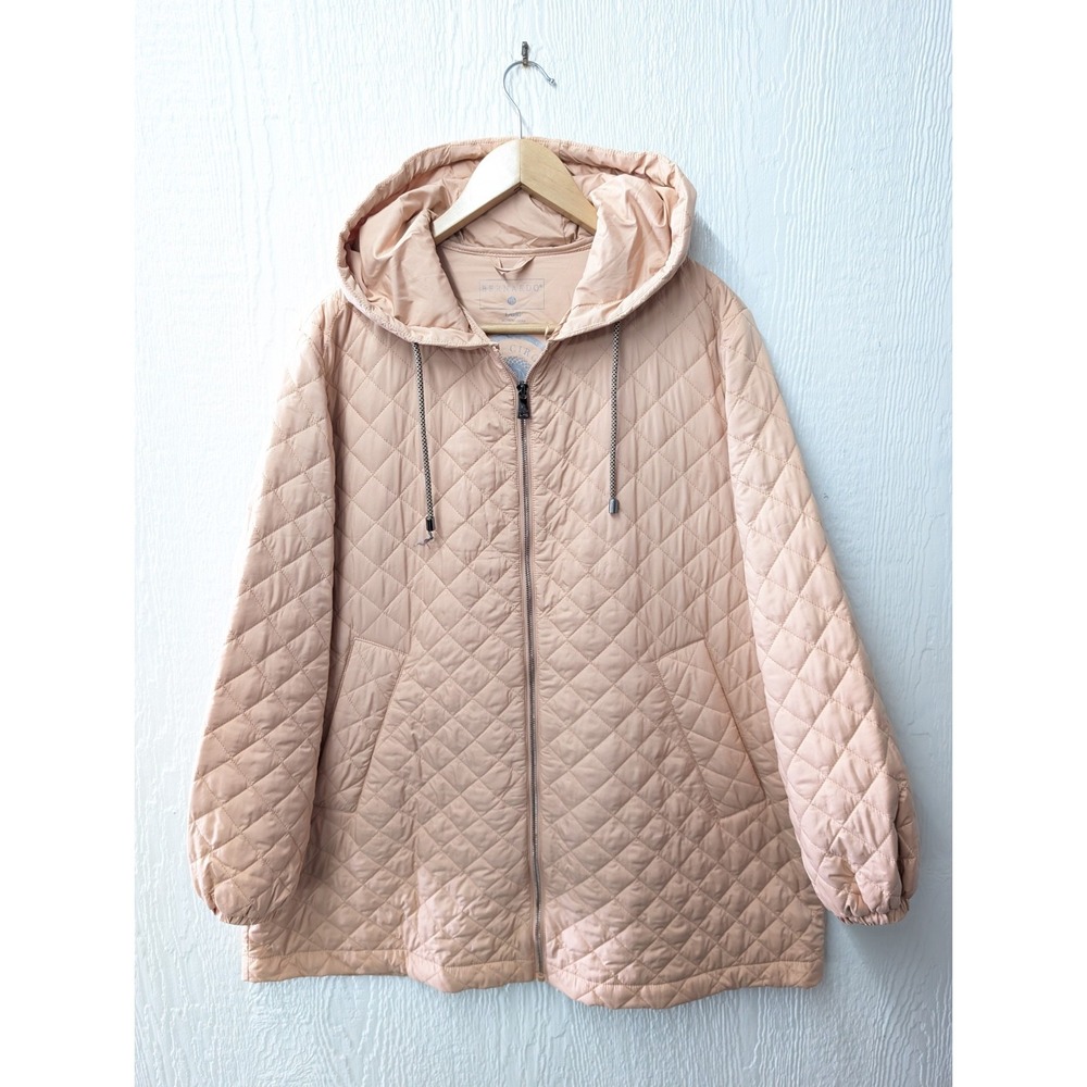 Bernardo EcoPlume Hooded Quilted Puffer Jacket Pink Recycled Women's Large
